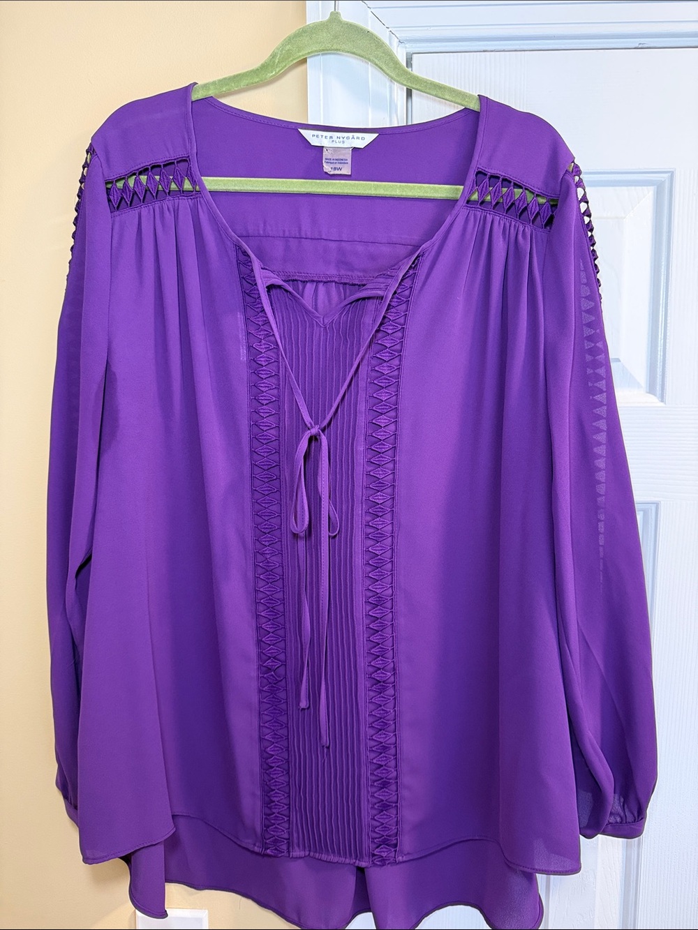 Peter Nygard Purple Lace-Up Peasant Blouse